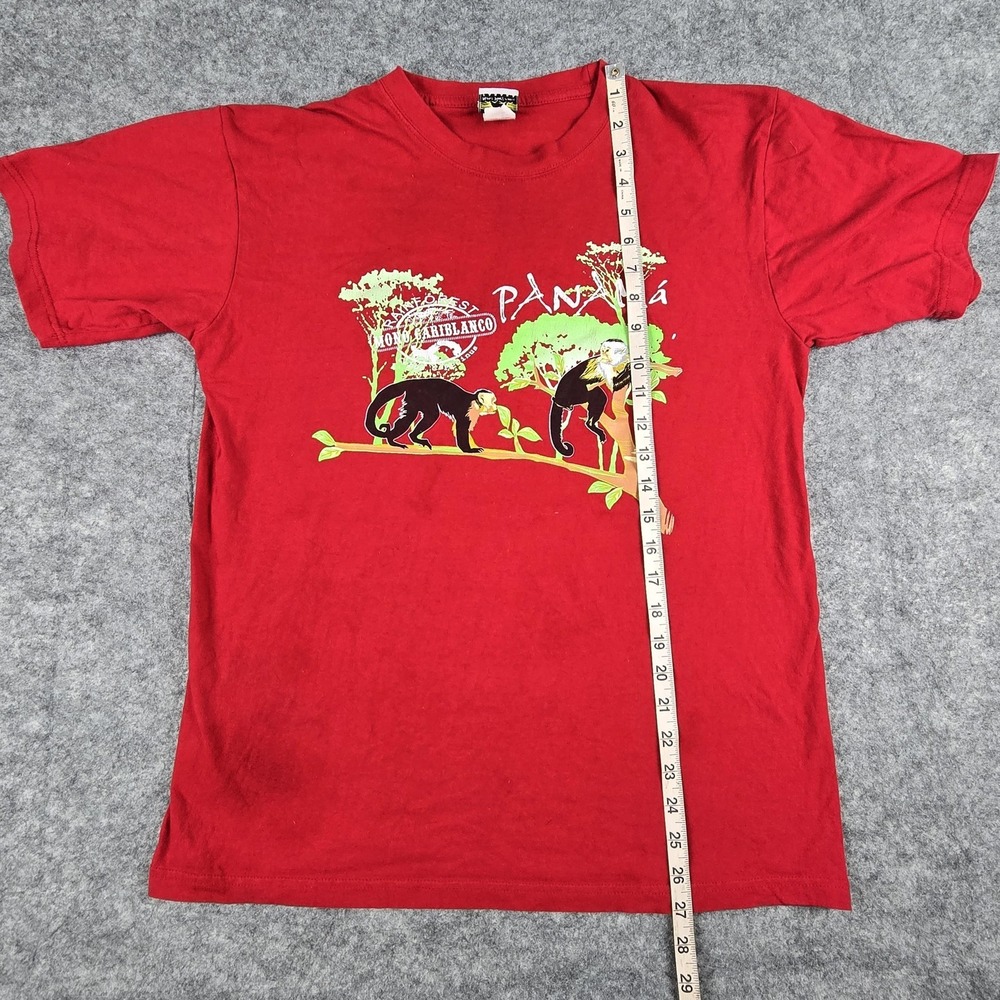 New Horizons Panama Shirt Mens Medium Red Rainforest Mono Cariblanco Monkey Tee - Picture 8 of 11